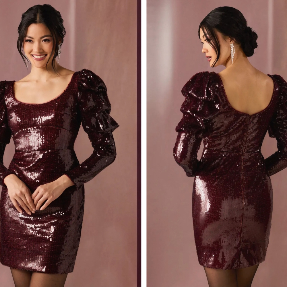 NWT Azazie Atelier Sasha Cabernet Sequin Mini Dress Cockrail Party Date Night